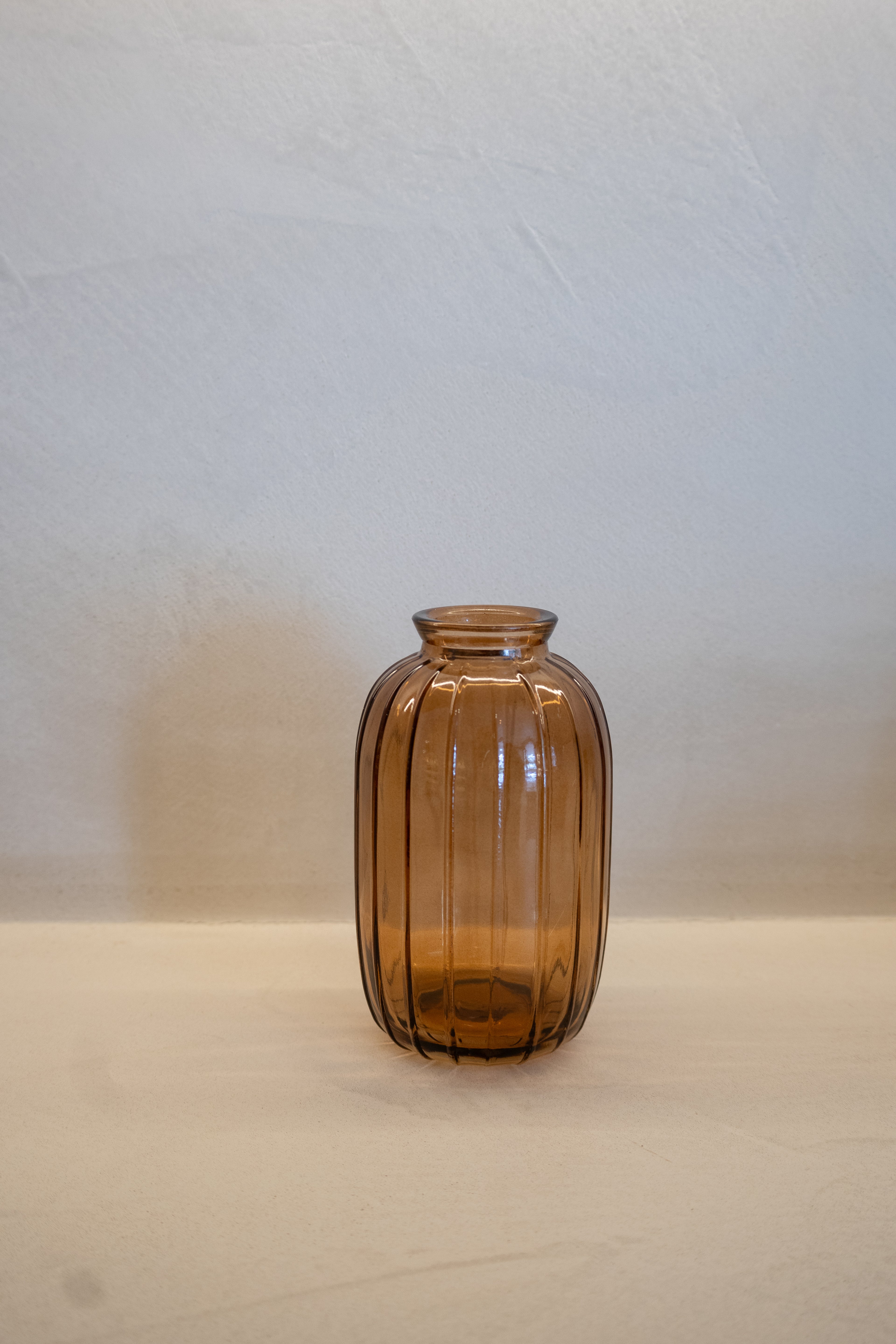 Amber Ribbed Glass Vase Set