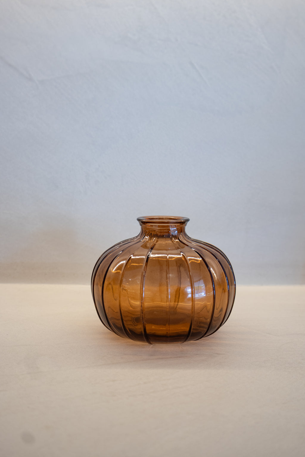 Amber Ribbed Glass Vase Set