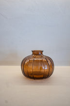 Amber Ribbed Glass Vase Set