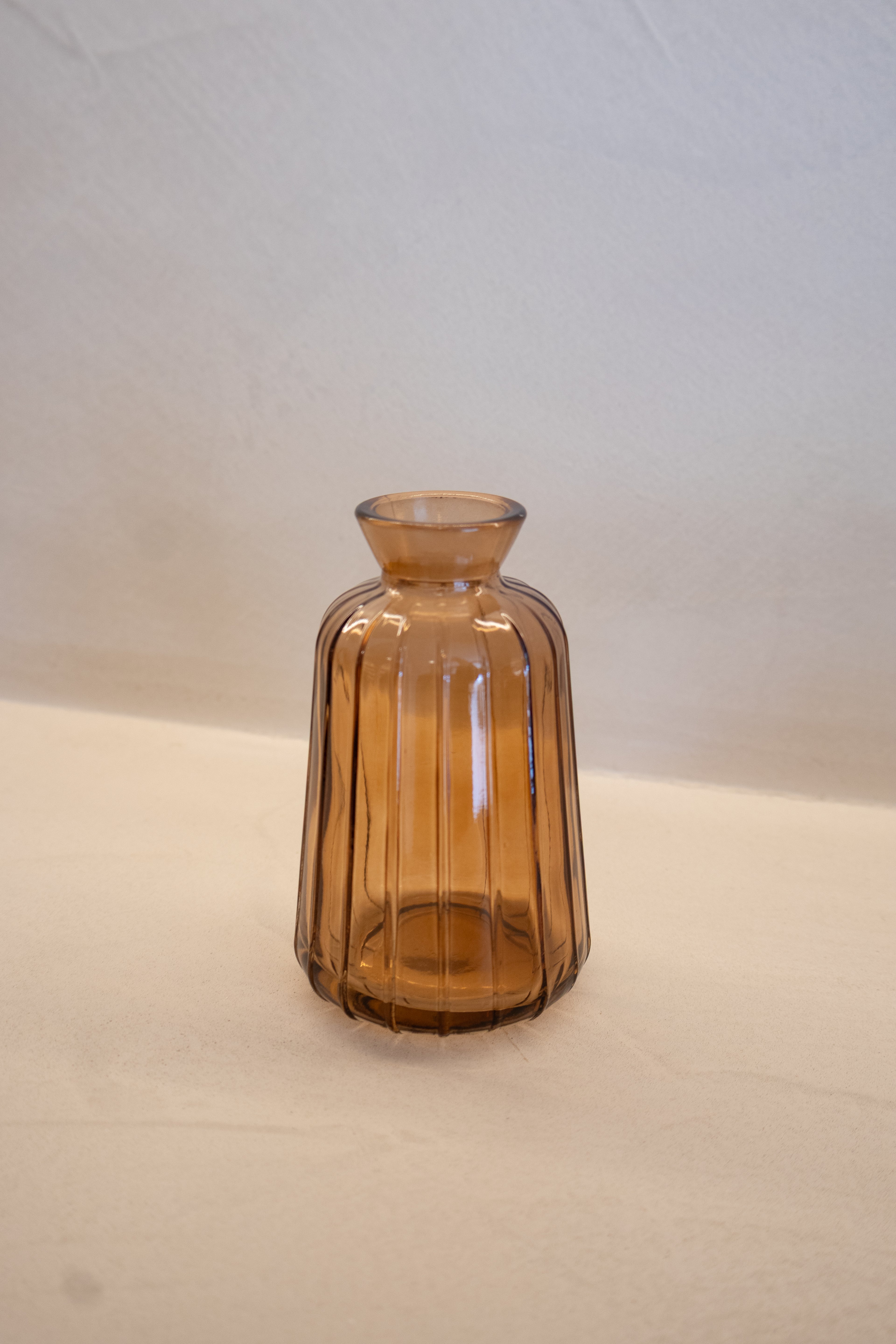 Amber Ribbed Glass Vase Set