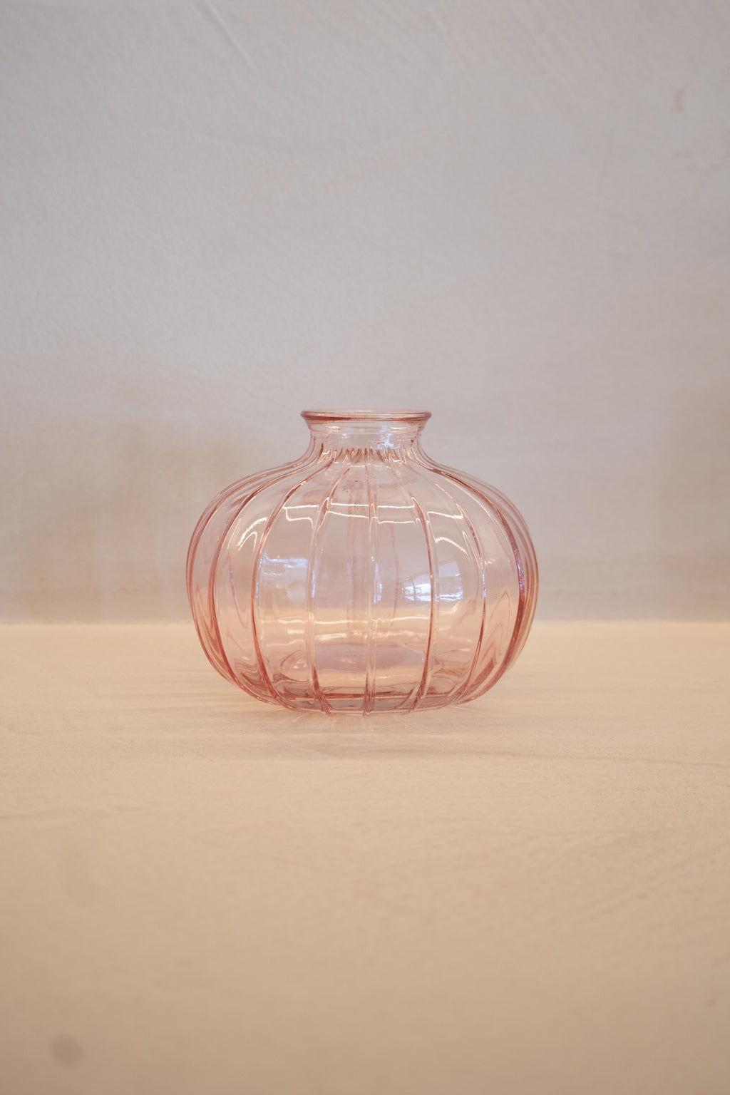Pink Ribbed Glass Vase Set