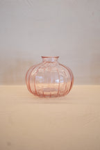 Pink Ribbed Glass Vase Set