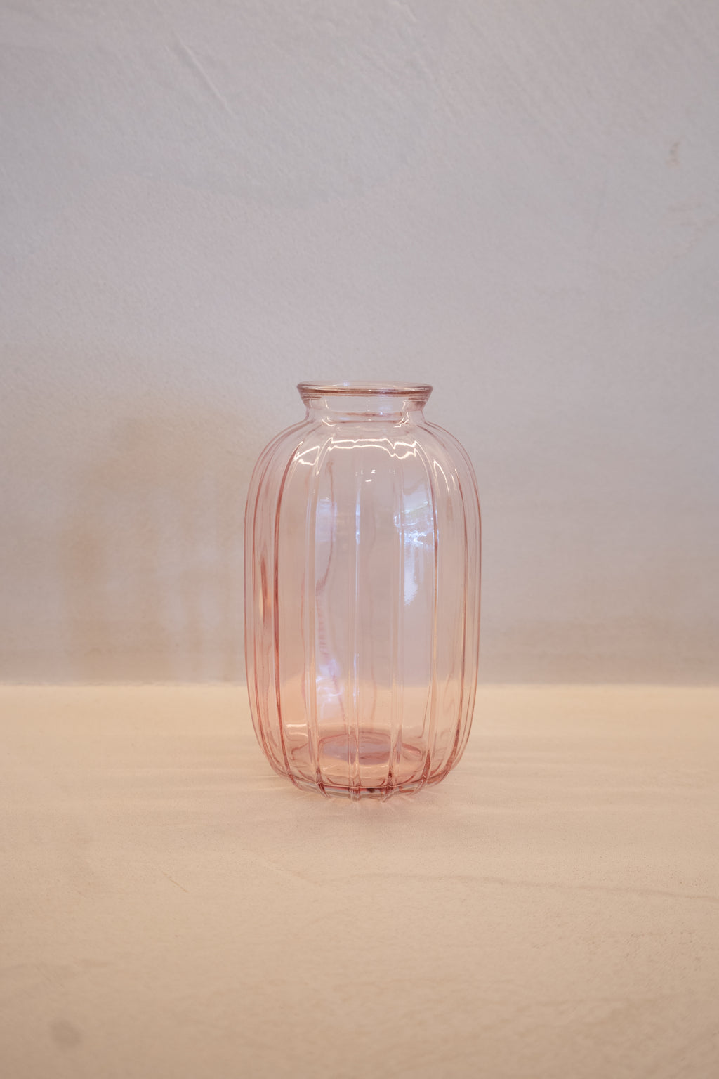 Pink Ribbed Glass Vase Set