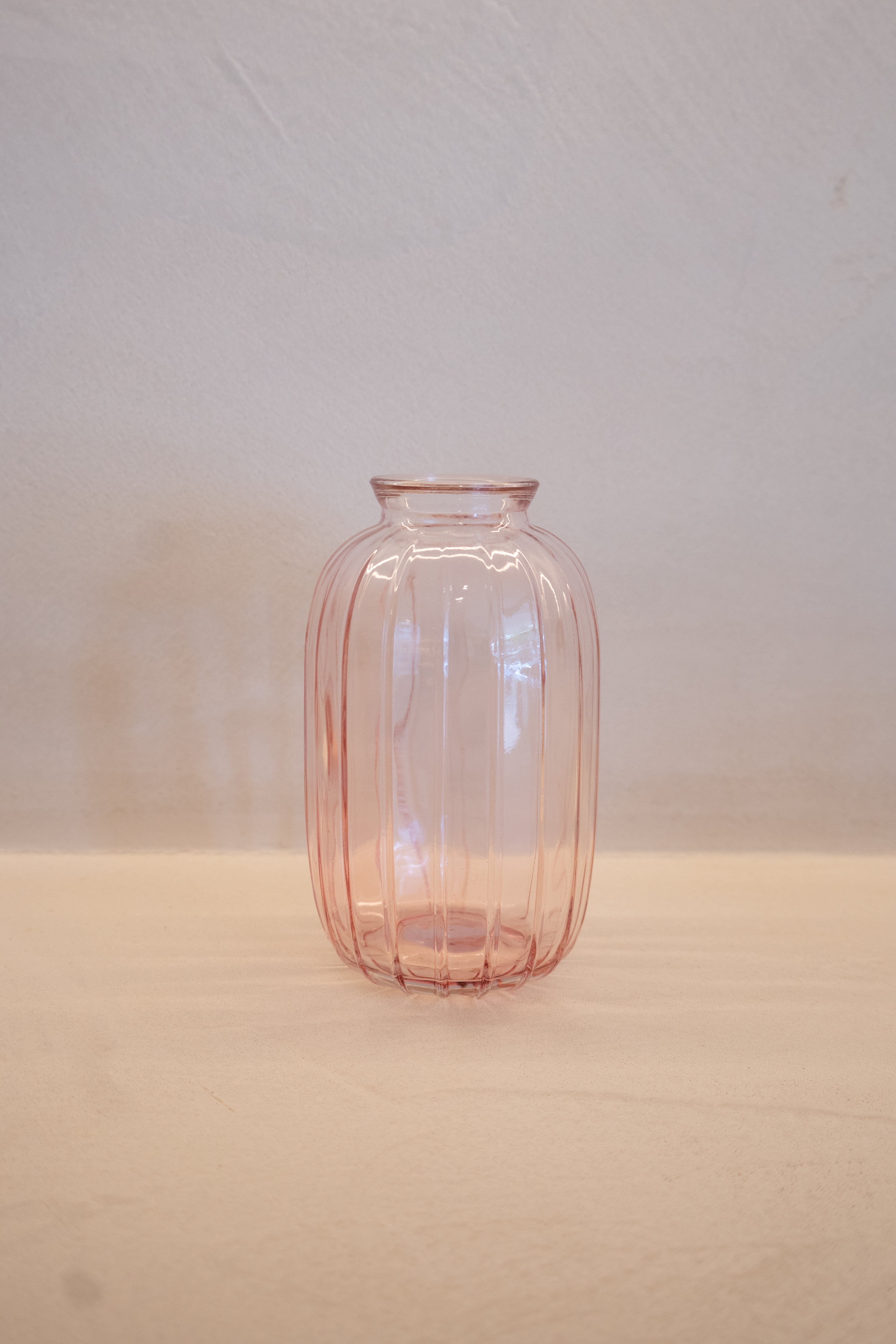 Pink Ribbed Glass Vase Set