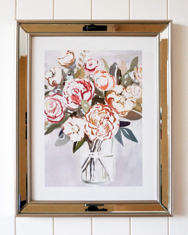 Glass Frame Artwork Pastel Flowers -  frame